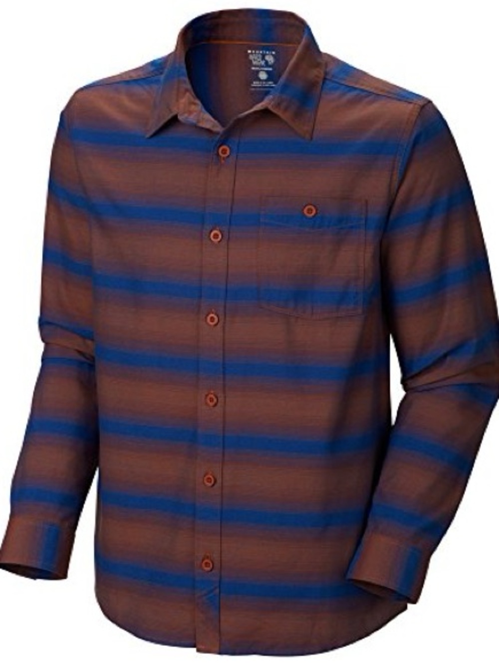 Mountain Hardwear Men's Brown and Blue Striped Button-Down Shirt
